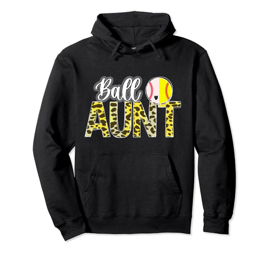Ball Aunt Leopard Softball Baseball Aunt Hoodie - Minimalist Print Unisex - T-Shirt, Sweatshirt, Hoodie