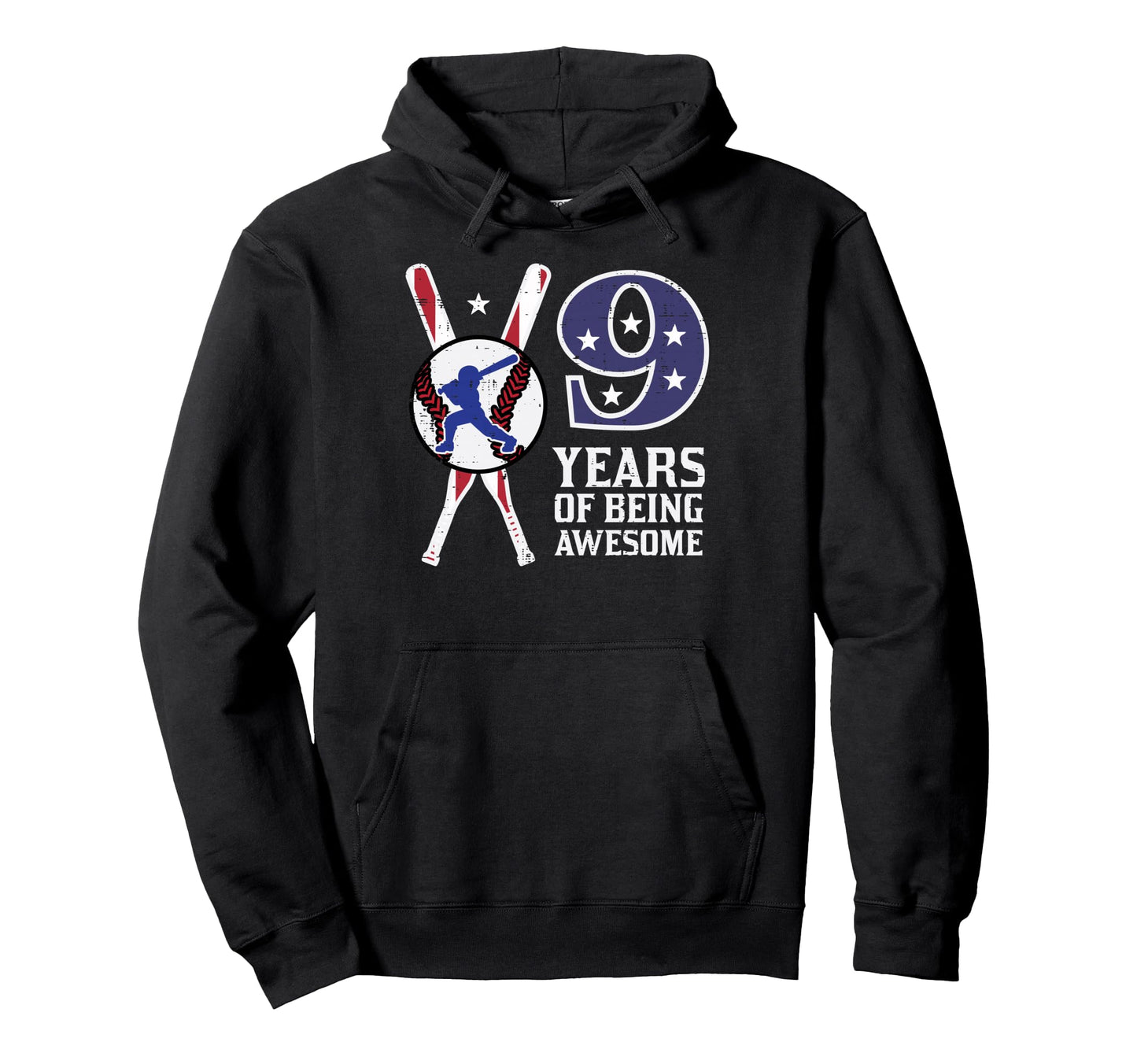 9 Years Being Awesome Baseball Flag 9Th Hoodie - Trendy Graphic Unisex - T-Shirt, Sweatshirt, Hoodie