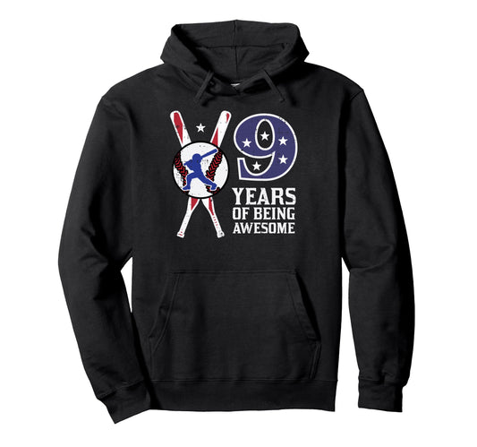 9 Years Being Awesome Baseball Flag 9Th Hoodie - Trendy Graphic Unisex - T-Shirt, Sweatshirt, Hoodie