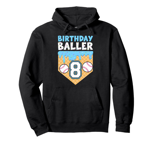 8Th Baseball Birthday Party 8 Year Old Hoodie - Minimalist Print Unisex - T-Shirt, Sweatshirt, Hoodie
