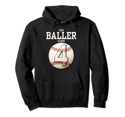 4 Years Old Baseball Themed 4Th Birthday Hoodie - Graphic Print Unisex - T-Shirt, Sweatshirt, Hoodie