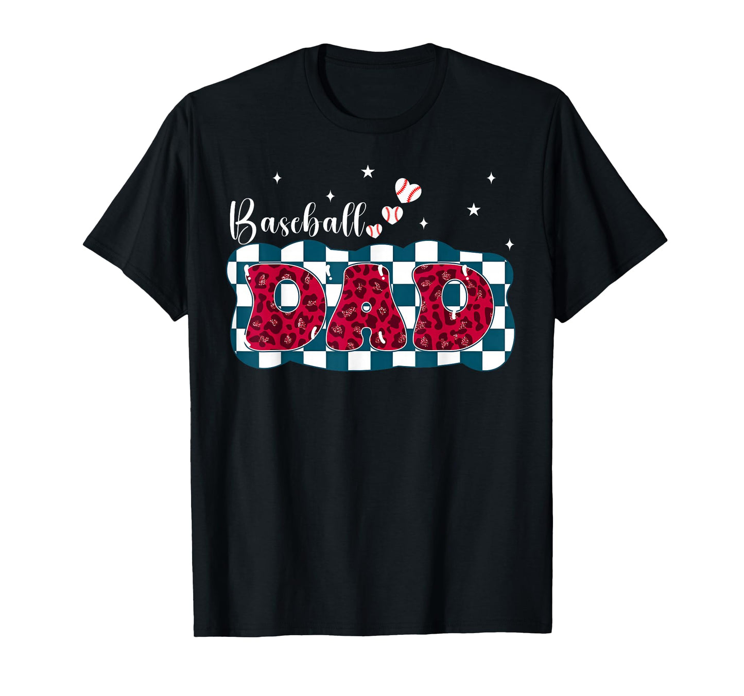 Baseball Dad Leopard Checkerboard T-Shirt - Aesthetic Graphic Men Women - T-Shirt, Sweatshirt, Hoodie