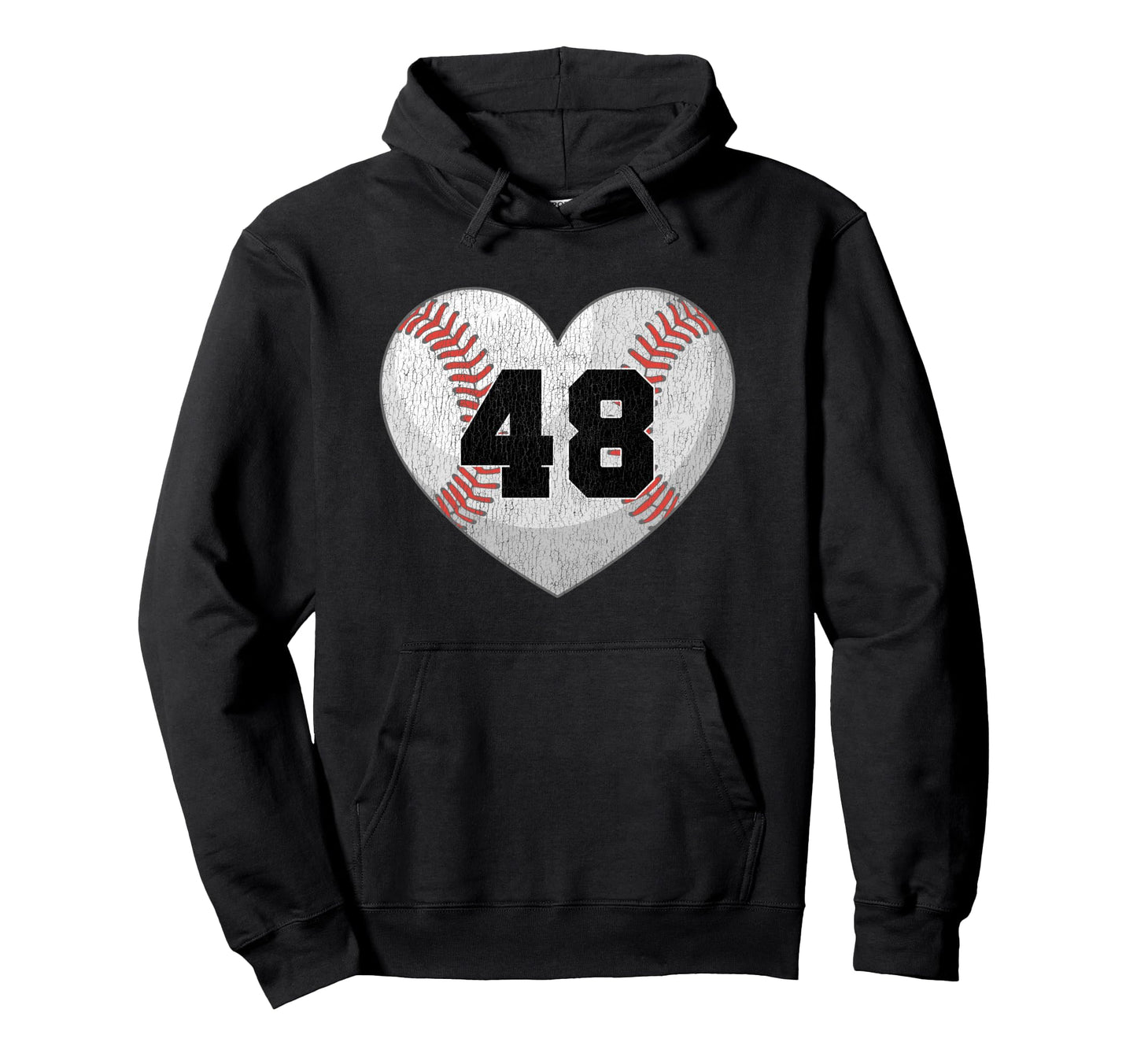 Baseball Number 48 Distressed Heart Hoodie - Custom Art Print for Adults - T-Shirt, Sweatshirt, Hoodie