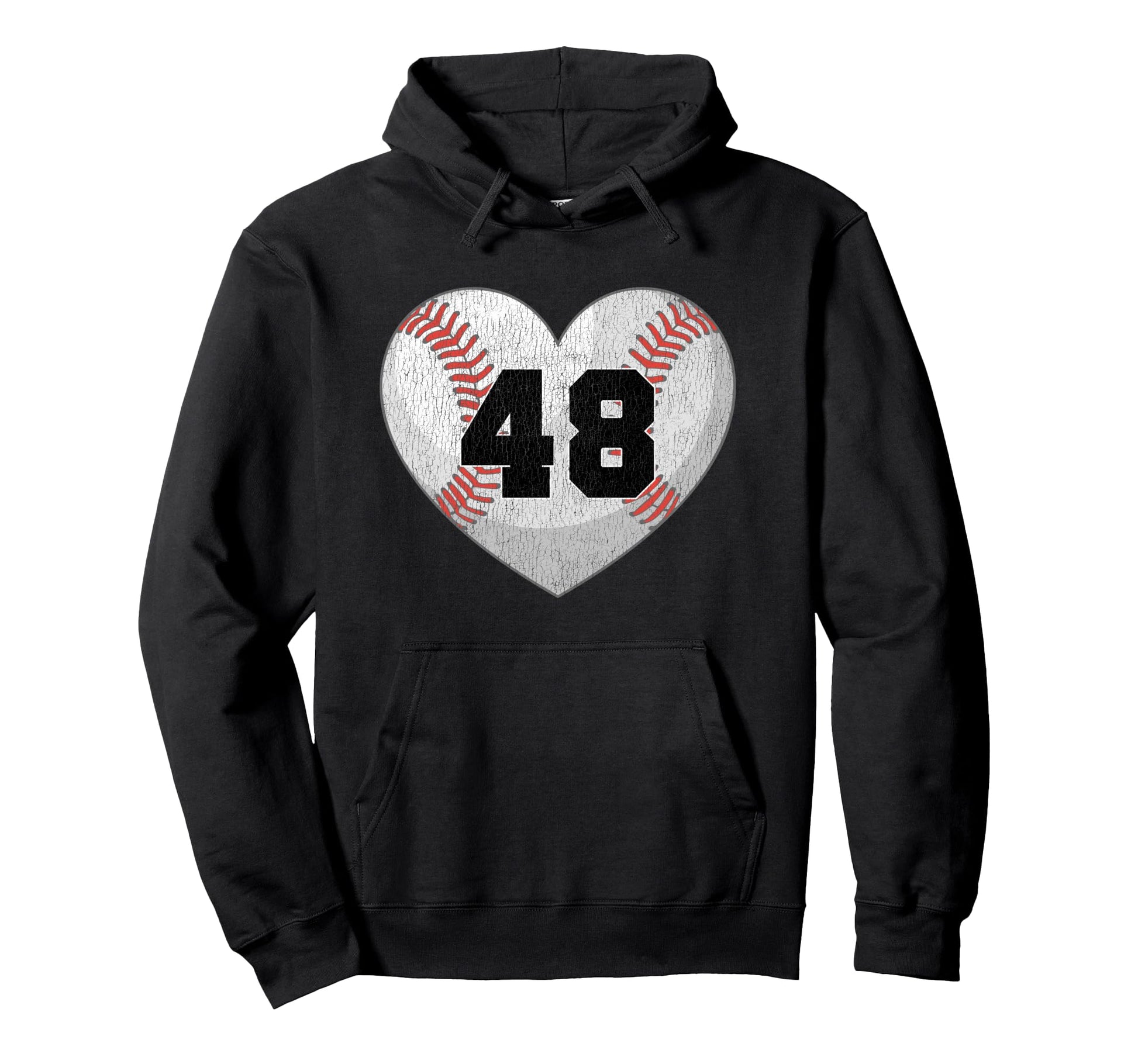 Baseball Number 48 Distressed Heart Hoodie - Custom Art Print for Adults - T-Shirt, Sweatshirt, Hoodie