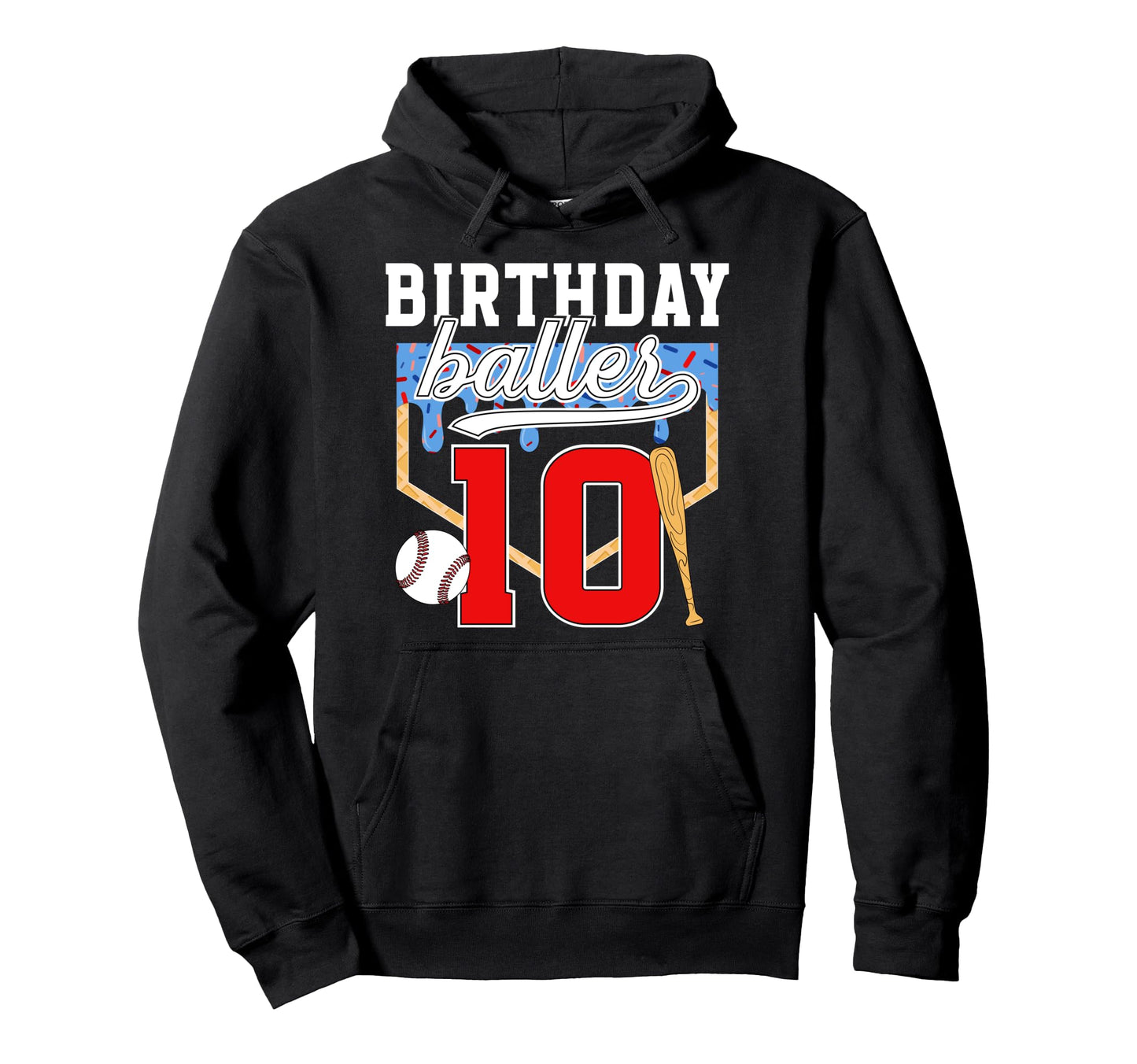 10Th Baseball Birthday Ten Year Old Hoodie - Custom Art Print Men Women - T-Shirt, Sweatshirt, Hoodie