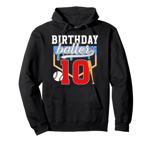 10Th Baseball Birthday Ten Year Old Hoodie - Custom Art Print Men Women - T-Shirt, Sweatshirt, Hoodie
