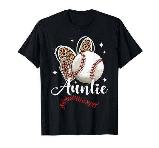 Baseball Auntie Funny Leopard Heart T-Shirt - Unique Graphic Unisex - T-Shirt, Sweatshirt, Hoodie