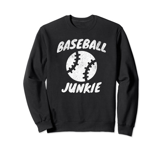 Baseball Junkie Distressed Sweatshirt - Minimalist Print Men Women - T-Shirt, Sweatshirt, Hoodie