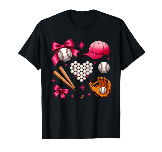 Baseball Bow Baseball Mom Mama Mother T-Shirt - Aesthetic Graphic Men Women - T-Shirt, Sweatshirt, Hoodie
