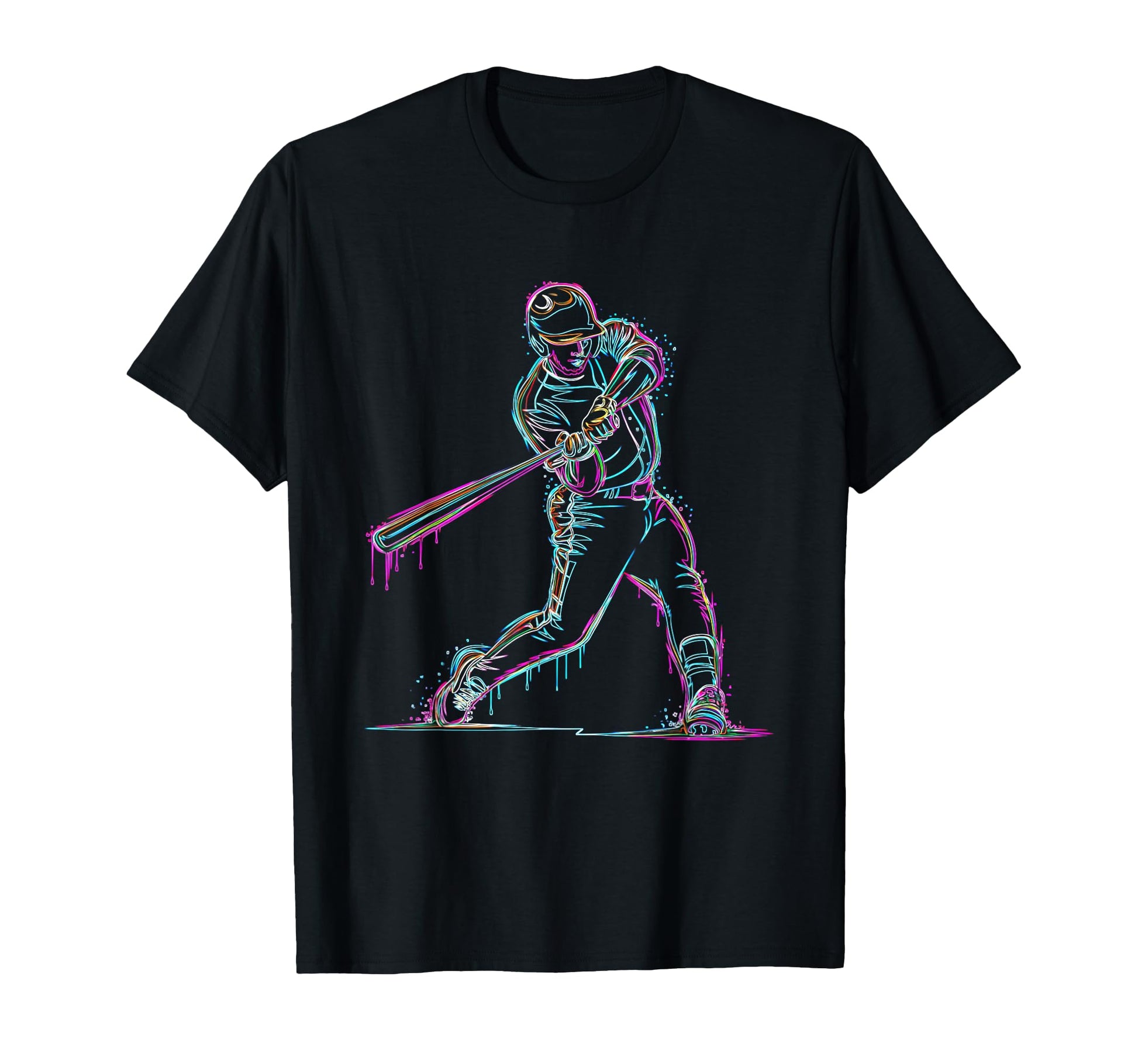 Baseball Player Swinging Drip Art T-Shirt - Fun Novelty Design Unisex - T-Shirt, Sweatshirt, Hoodie