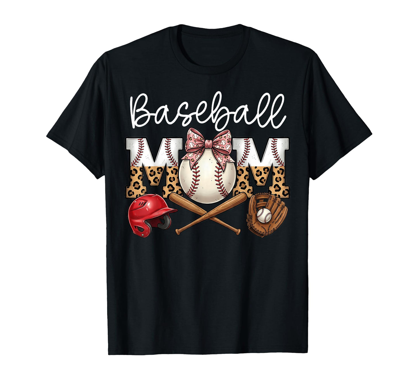 Baseball Mom Leopard Coquette Bow T-Shirt - Casual Everyday Wear Men Women - T-Shirt, Sweatshirt, Hoodie