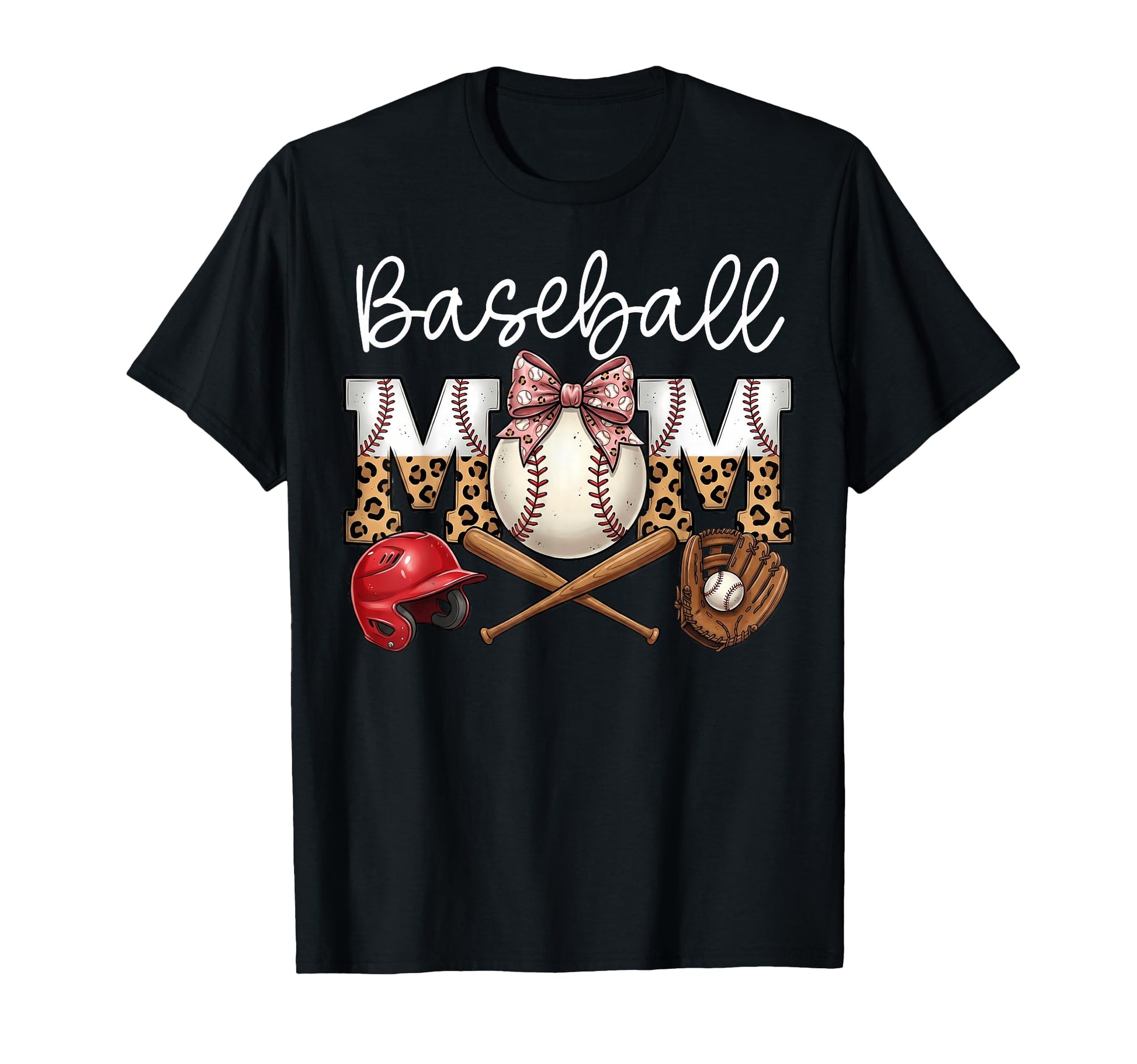 Baseball Mom Leopard Coquette Bow T-Shirt - Casual Everyday Wear Men Women - T-Shirt, Sweatshirt, Hoodie