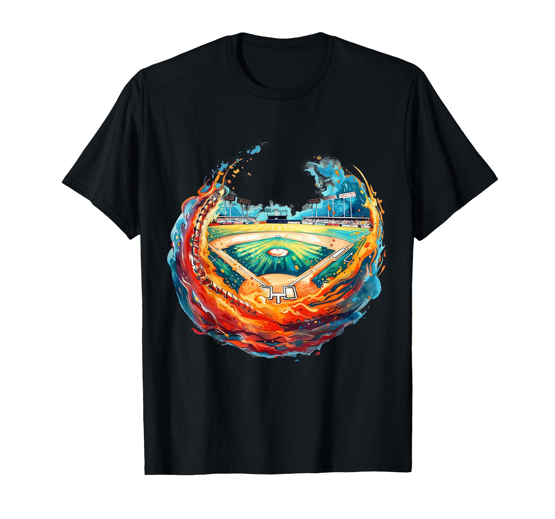 Flaming Baseball Field Funny Baseball T-Shirt - Novelty Apparel Men Women - T-Shirt, Sweatshirt, Hoodie