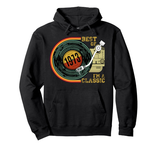 1973 Im 48Th Birthday Vinyl Hoodie - Minimalist Print Men Women - T-Shirt, Sweatshirt, Hoodie