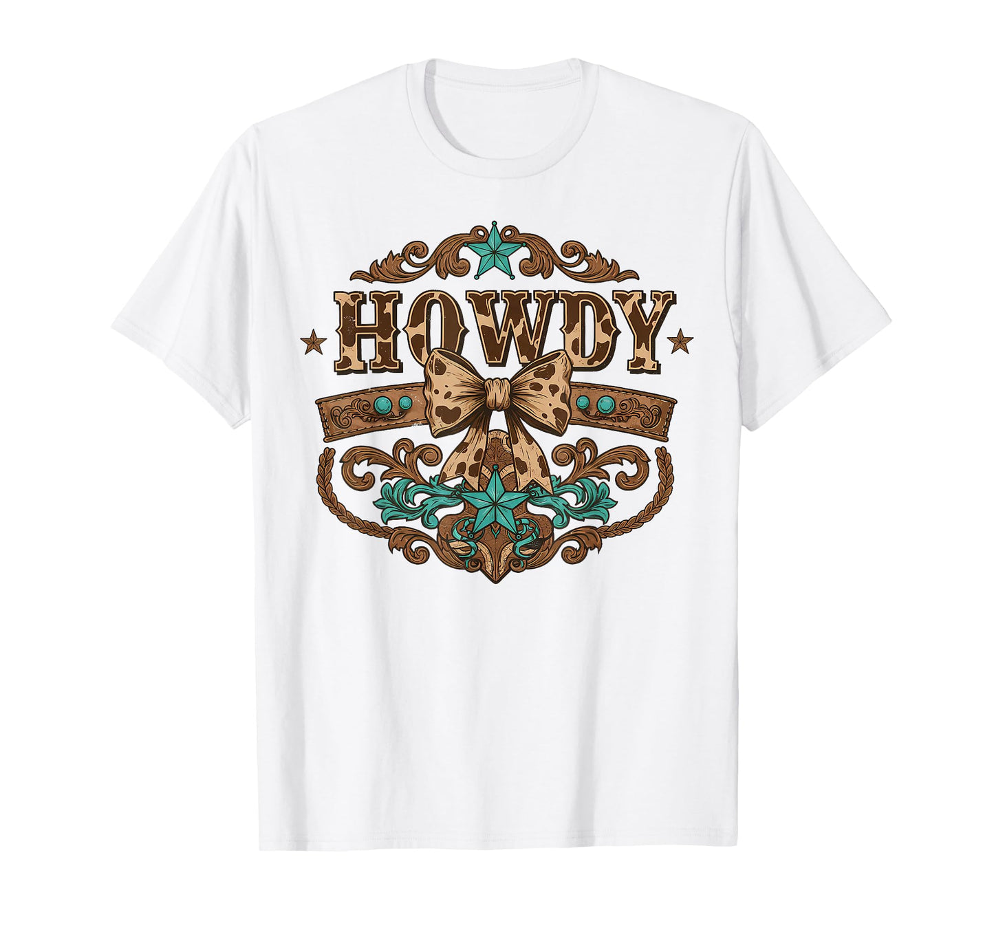 Turquoise Cowhide Howdy Cowgirl Bow T-Shirt - Unique Graphic Men Women - T-Shirt, Sweatshirt, Hoodie