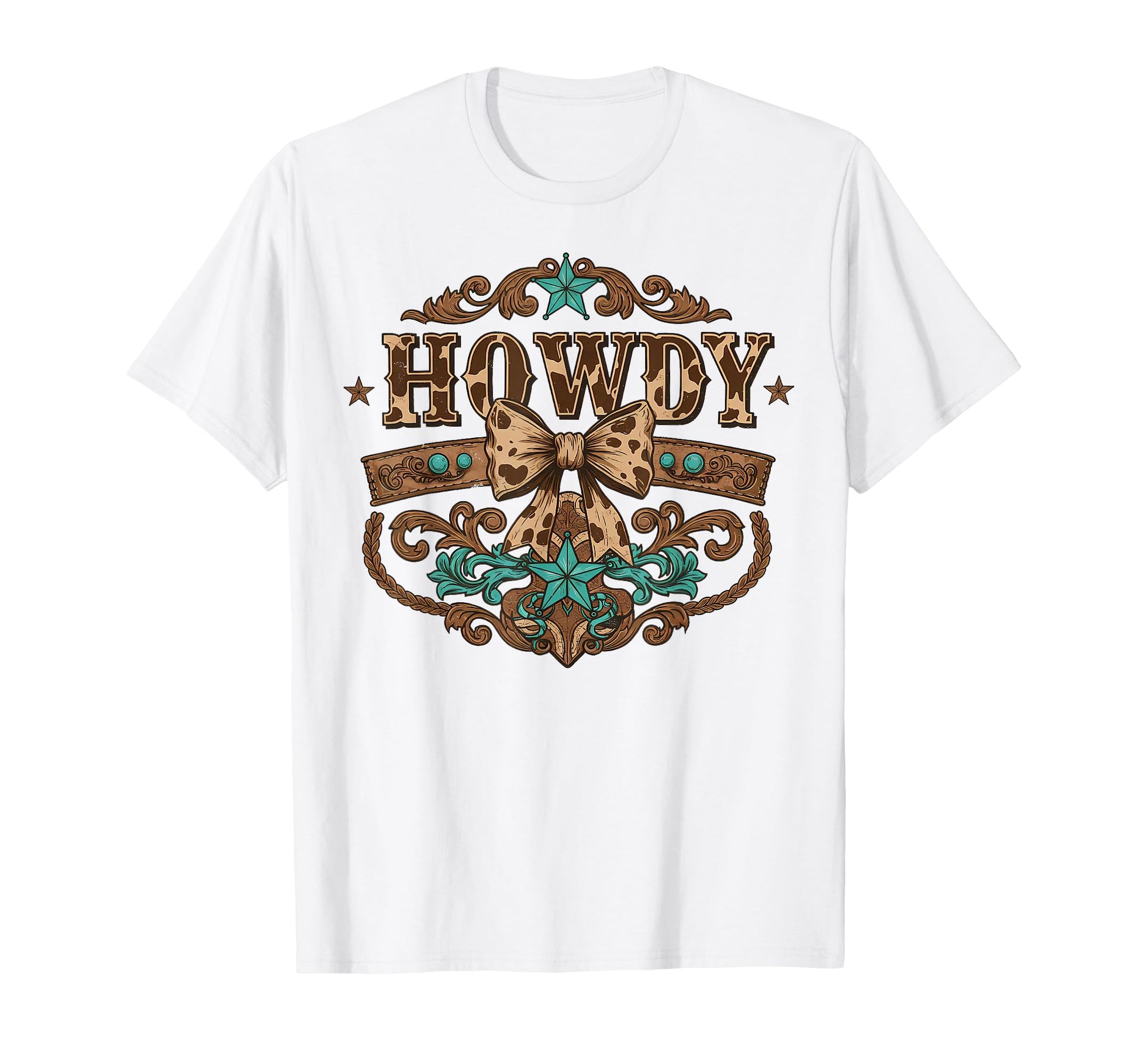 Turquoise Cowhide Howdy Cowgirl Bow T-Shirt - Unique Graphic Men Women - T-Shirt, Sweatshirt, Hoodie