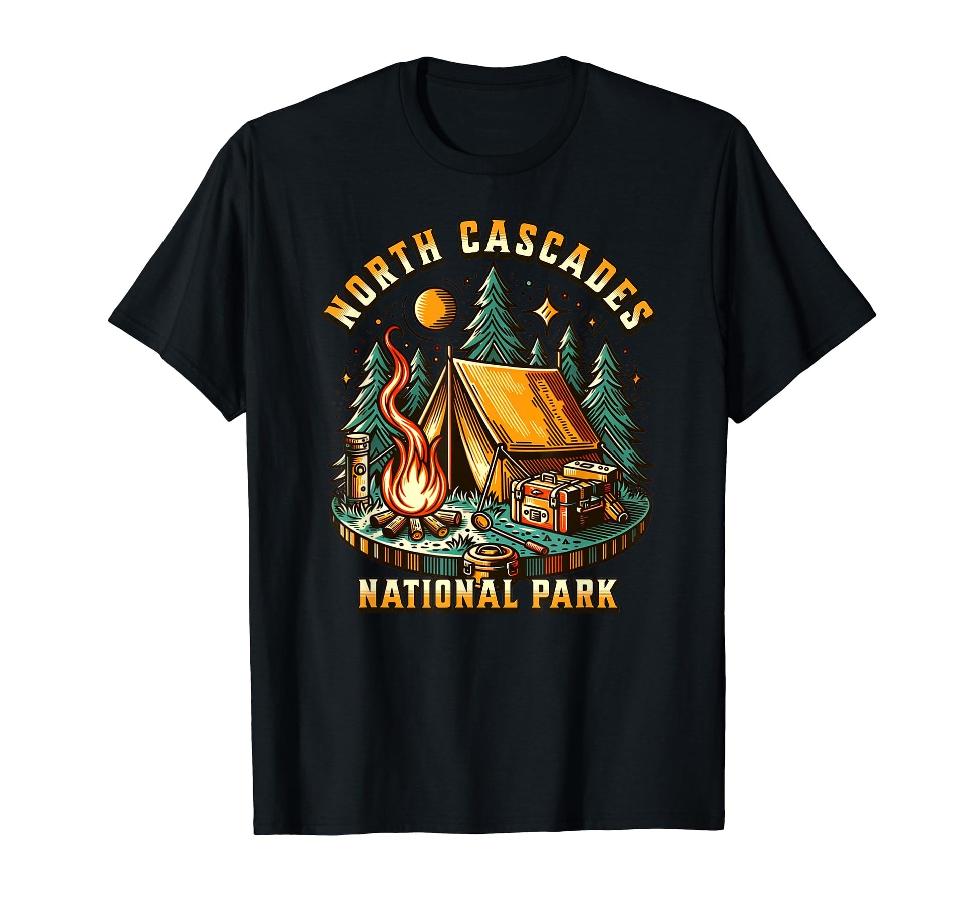 Camping Forest Campfire North Cascades T-Shirt - Minimalist Print Unisex - T-Shirt, Sweatshirt, Hoodie