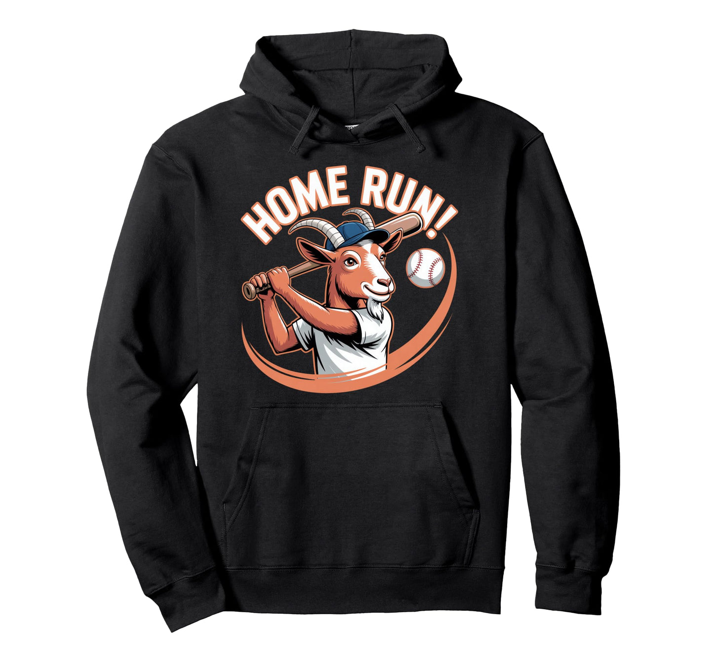 Home Run Baseball Goat Batter Cartoon Hoodie - Custom Art Print for Adults - T-Shirt, Sweatshirt, Hoodie