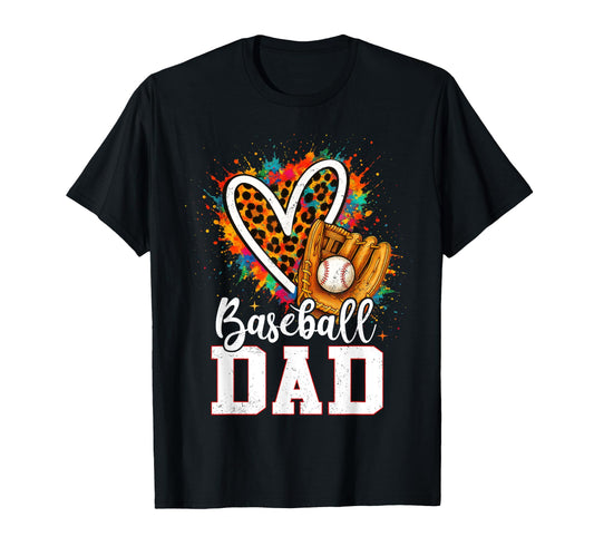 Baseball Dad Leopard Heart Colorful T-Shirt - Custom Art Print Unisex - T-Shirt, Sweatshirt, Hoodie