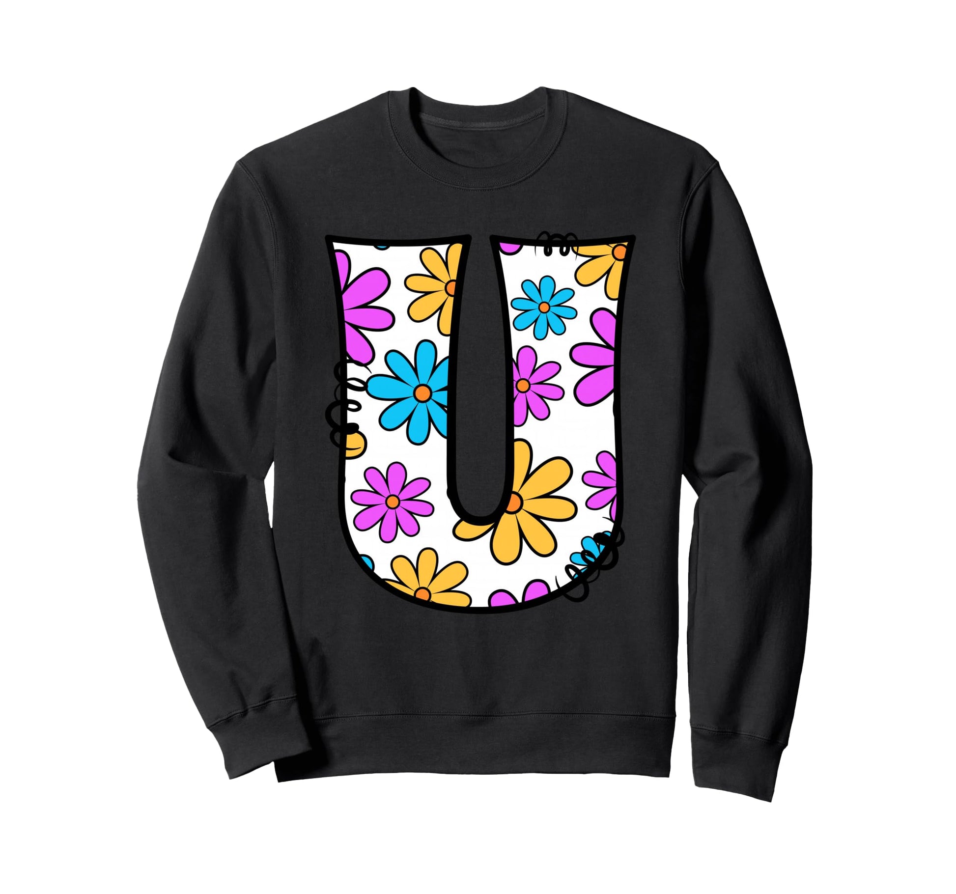Letter U Floral Daisy Alphabet Sweatshirt - Novelty Apparel Unisex - T-Shirt, Sweatshirt, Hoodie