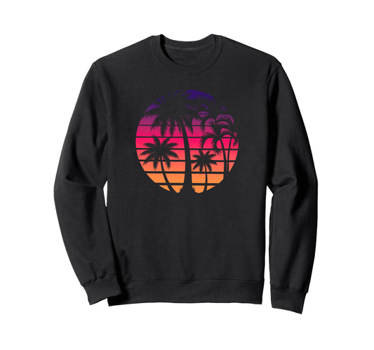 80S Sunset Palm Tree Beach Sweatshirt - Custom Art Print for Adults - T-Shirt, Sweatshirt, Hoodie
