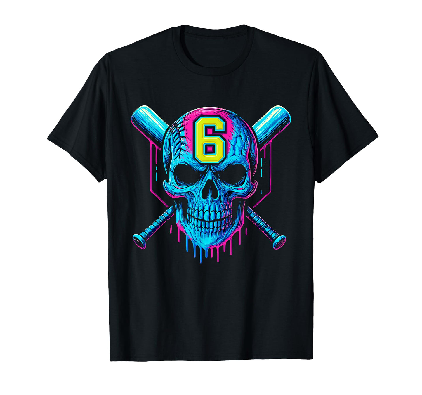 Baseball Skull Drip 6Th Birthday 6 Year T-Shirt - Custom Art Print Unisex - T-Shirt, Sweatshirt, Hoodie