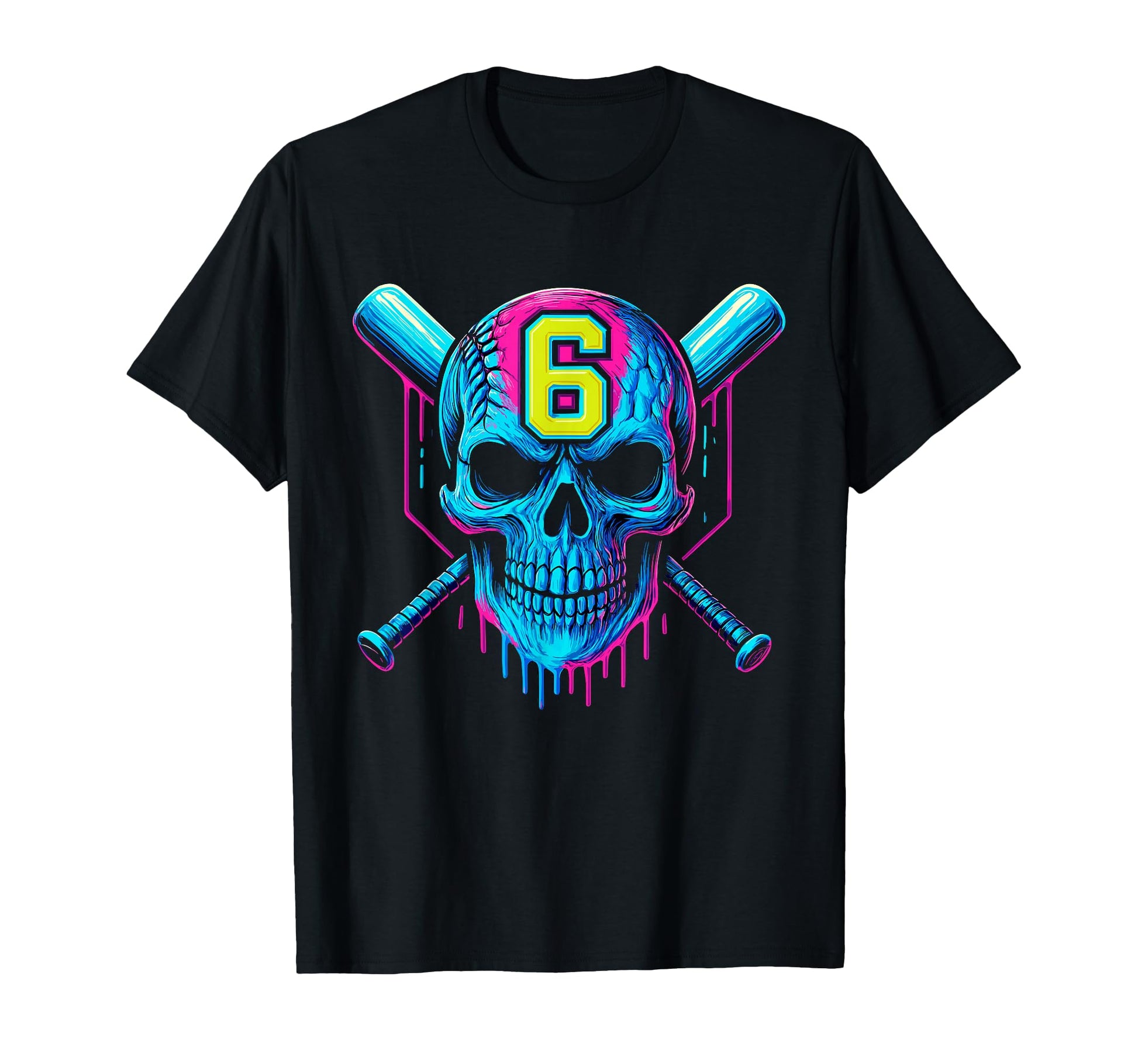 Baseball Skull Drip 6Th Birthday 6 Year T-Shirt - Custom Art Print Unisex - T-Shirt, Sweatshirt, Hoodie