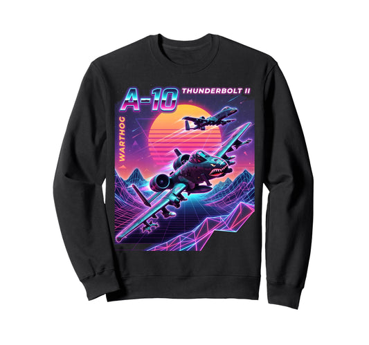 10 Warthog Jet Airplane 80S Synth Sweatshirt - Streetwear Style for Adults - T-Shirt, Sweatshirt, Hoodie