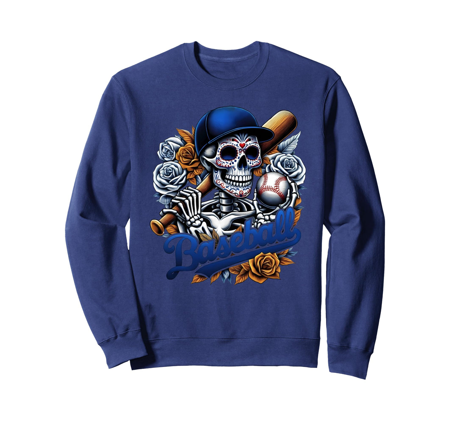 Baseball Sugar Skull Day Dead Mexican Sweatshirt - Minimalist Print Unisex - T-Shirt, Sweatshirt, Hoodie