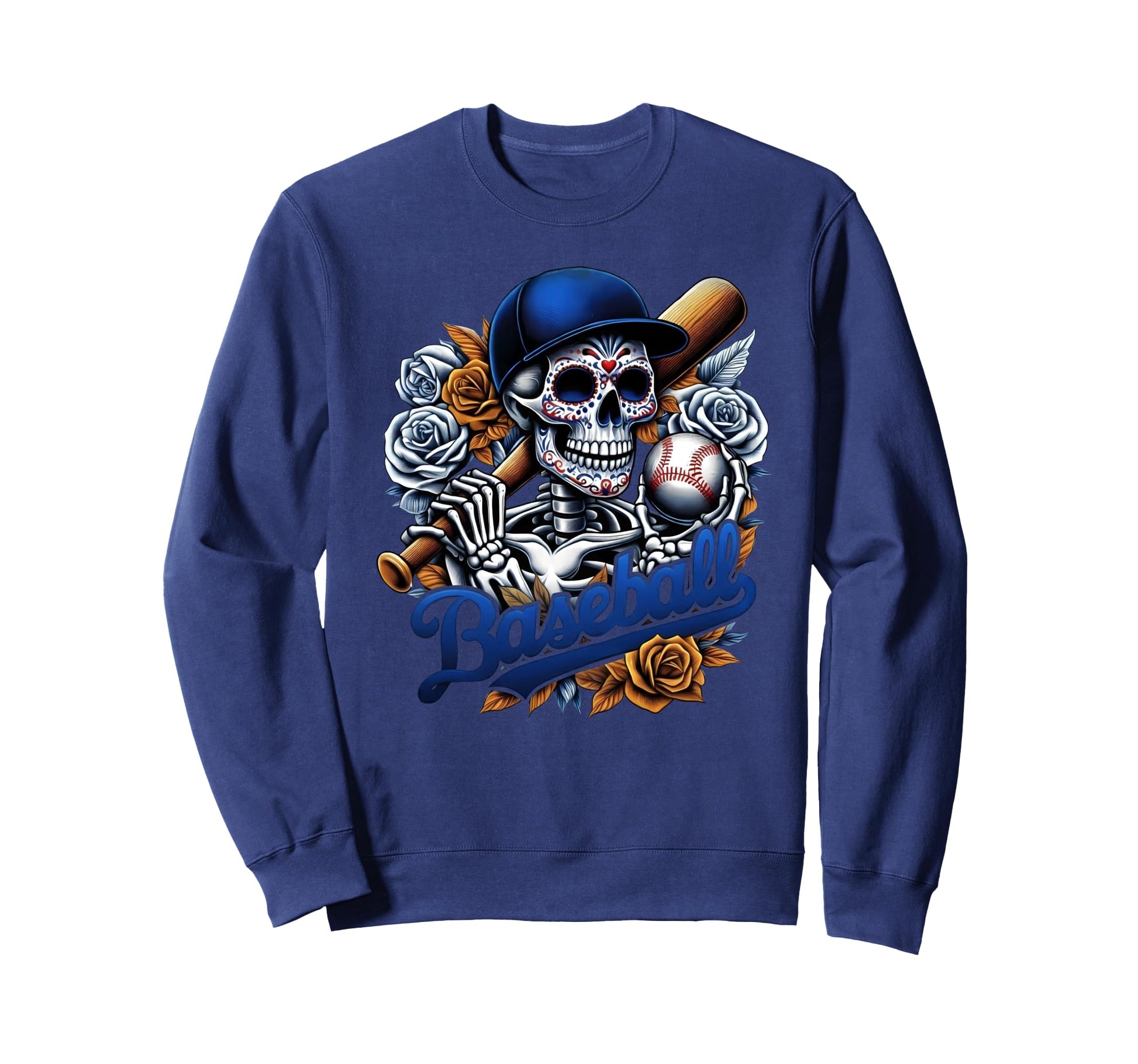 Baseball Sugar Skull Day Dead Mexican Sweatshirt - Minimalist Print Unisex - T-Shirt, Sweatshirt, Hoodie