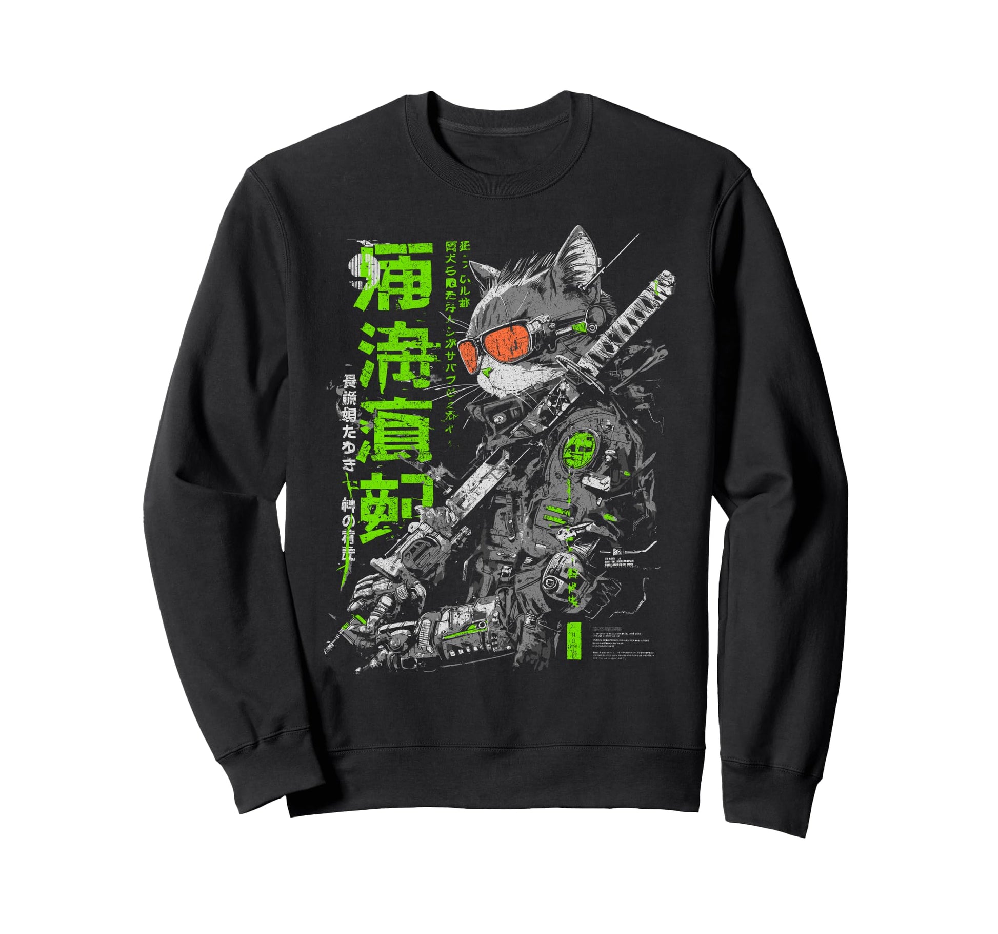 Japanese Streetwear Samurai Cat Sweatshirt - Trendy Graphic Men Women - T-Shirt, Sweatshirt, Hoodie
