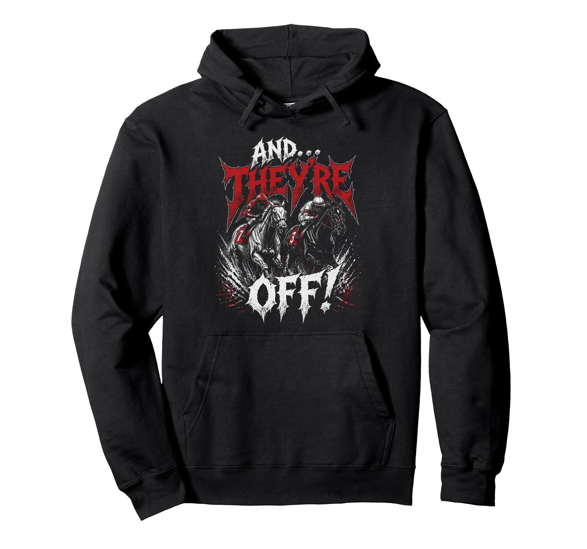 And Theyre Off Horse Racing Metal Hoodie - Aesthetic Graphic for Adults - T-Shirt, Sweatshirt, Hoodie
