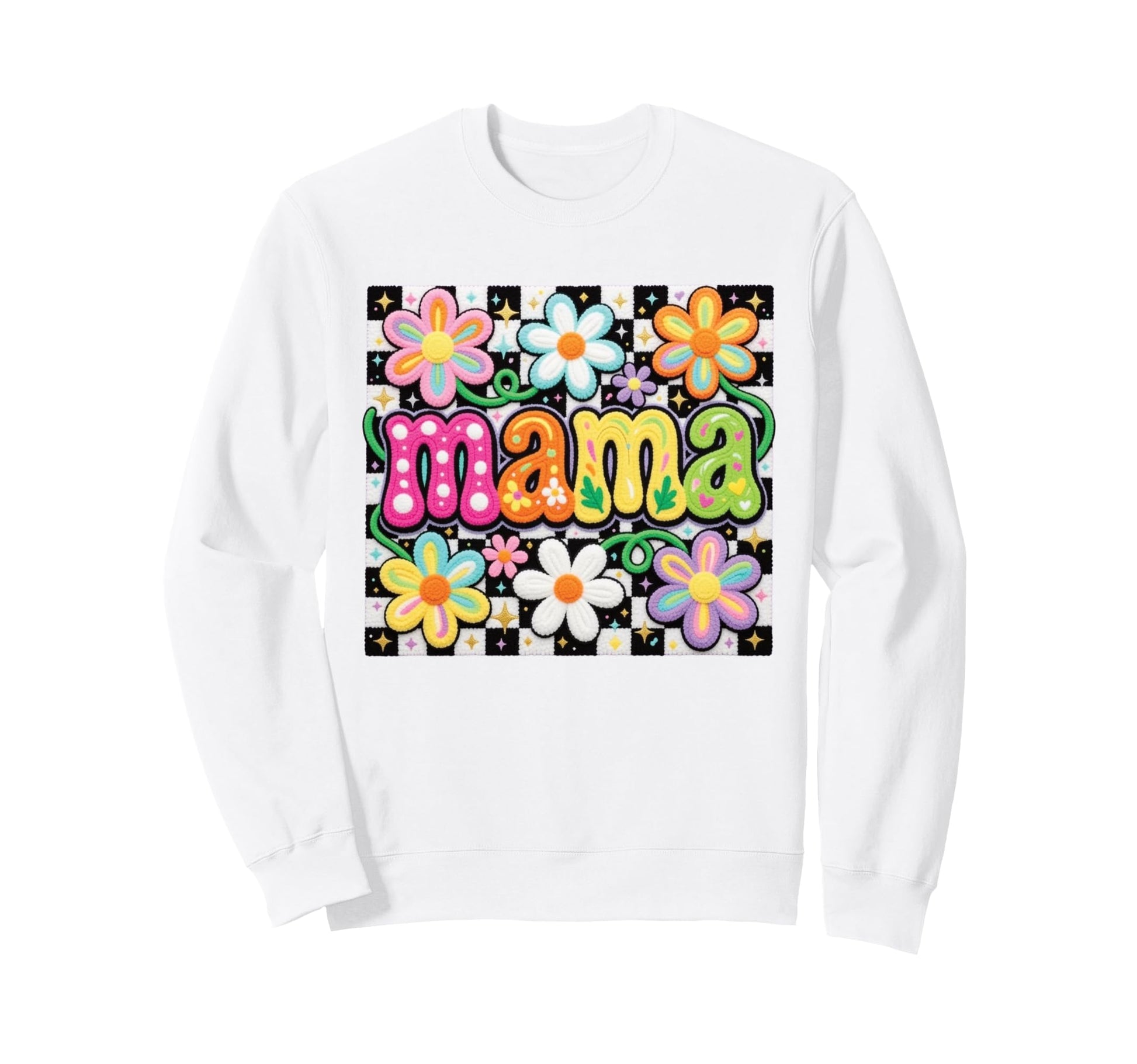 Mama Colorful Floral Checkerboard Sweatshirt - Graphic Print Unisex - T-Shirt, Sweatshirt, Hoodie