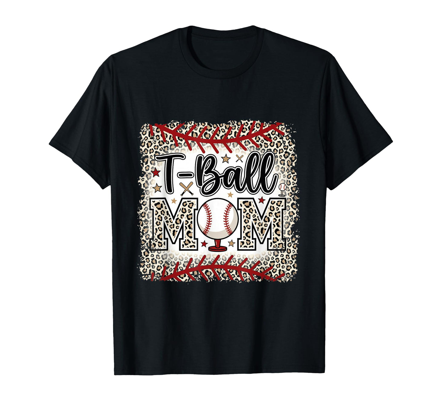 T Ball Mom Leopard Yellow Heart Baseball T-Shirt - Custom Art Print Unisex - T-Shirt, Sweatshirt, Hoodie