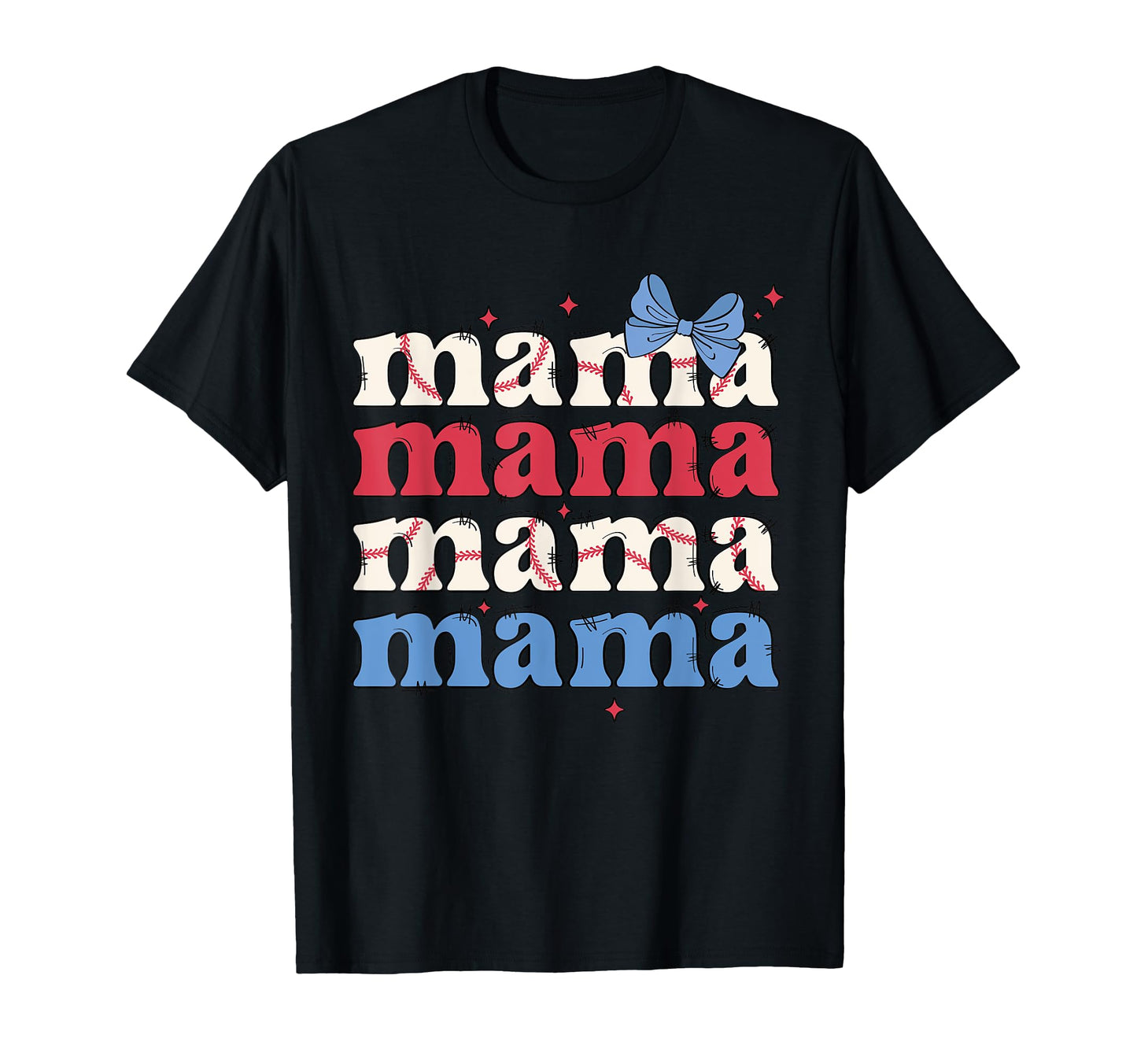 Baseball Mama Sports Bow And Stitched T-Shirt - Trendy Graphic Men Women - T-Shirt, Sweatshirt, Hoodie