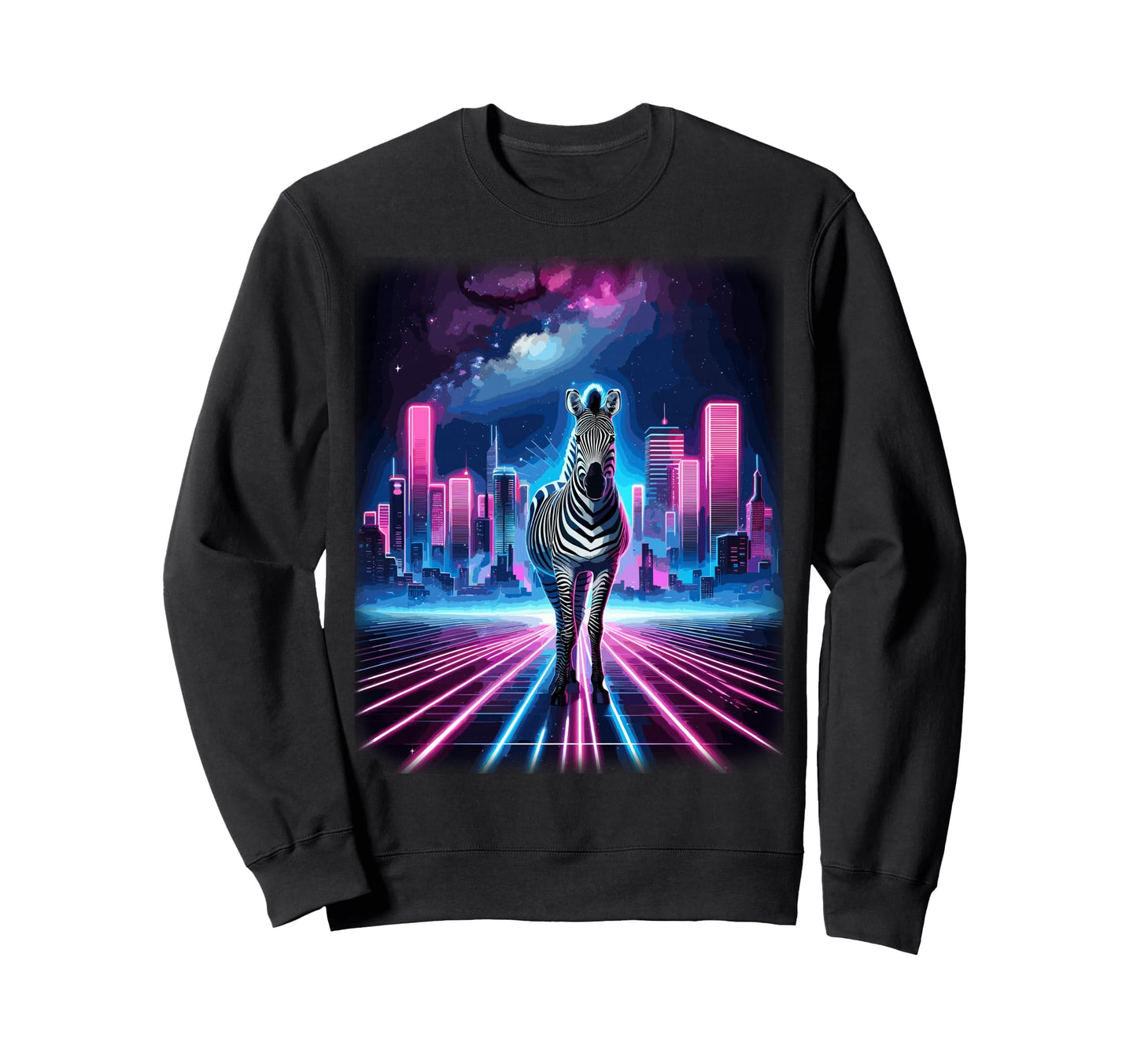 Synthwave Aesthetic Zebra Lover Sweatshirt - Unique Graphic for Adults - T-Shirt, Sweatshirt, Hoodie