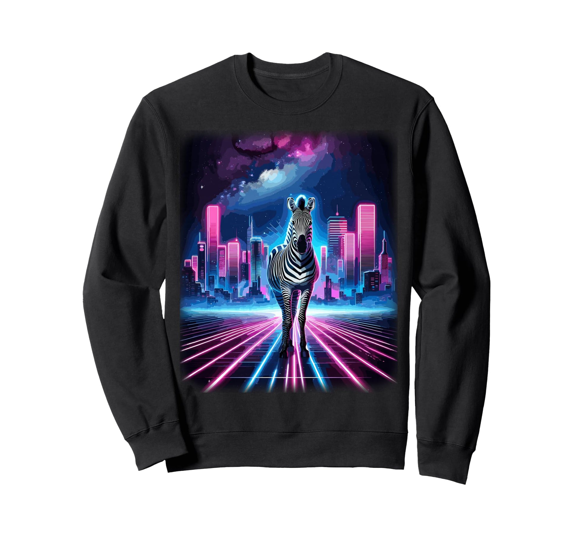 Synthwave Aesthetic Zebra Lover Sweatshirt - Unique Graphic for Adults - T-Shirt, Sweatshirt, Hoodie