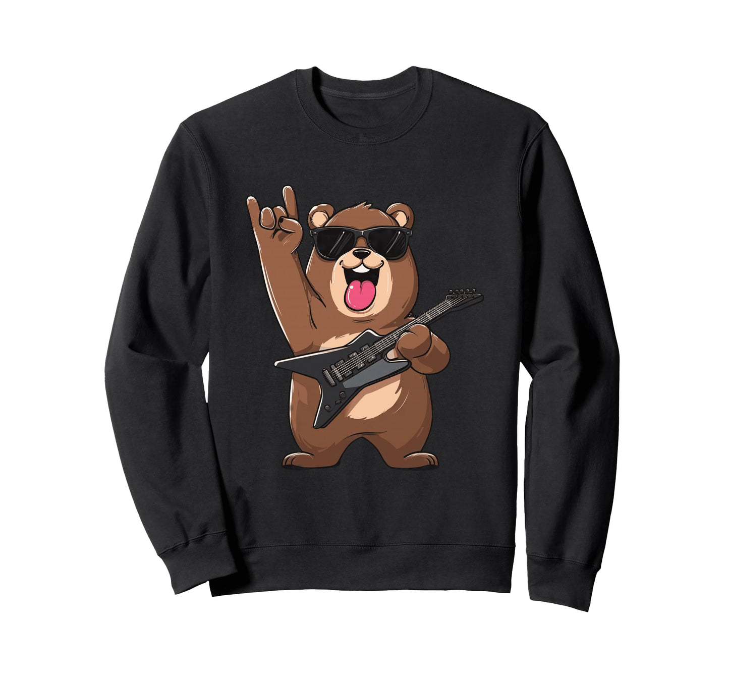 Cartoon Bear Guitar Player Funny Sweatshirt - Aesthetic Graphic Unisex - T-Shirt, Sweatshirt, Hoodie
