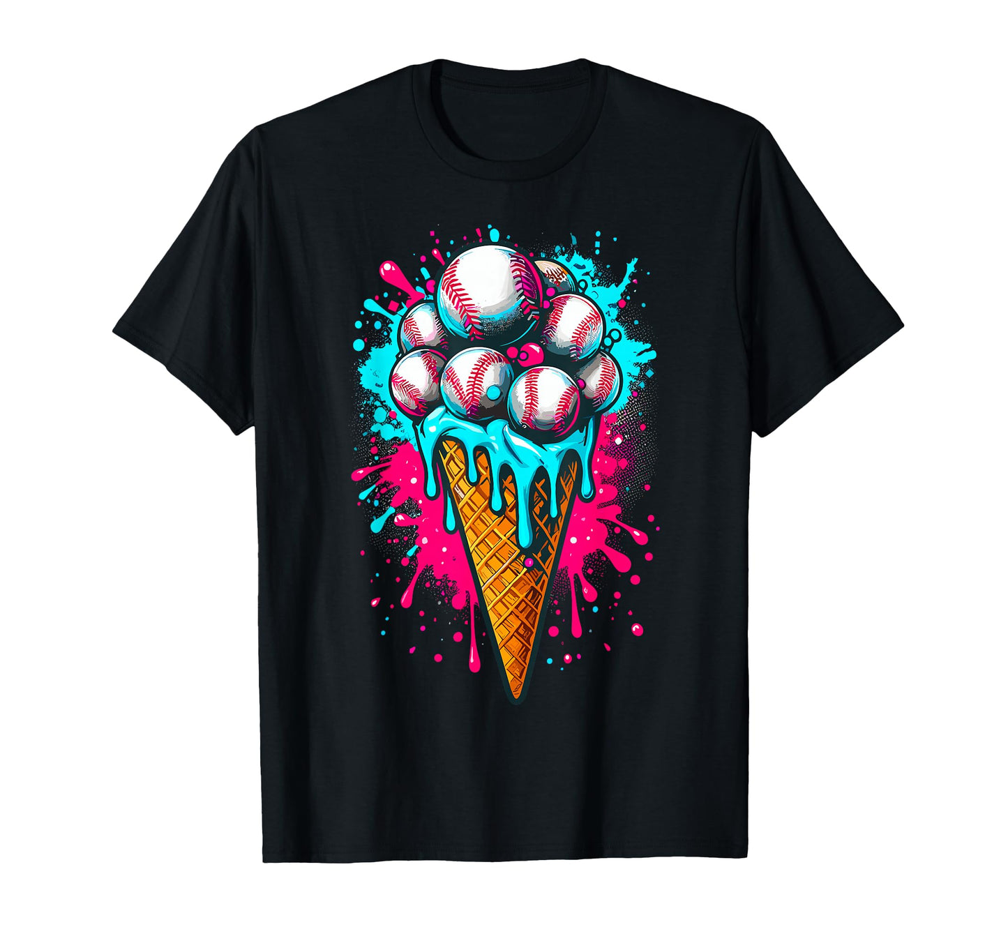 Baseball Ice Cream Watercolor Baseball T-Shirt - Custom Art Print Unisex - T-Shirt, Sweatshirt, Hoodie