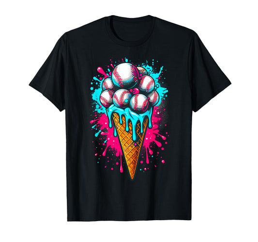 Baseball Ice Cream Watercolor Baseball T-Shirt - Custom Art Print Unisex - T-Shirt, Sweatshirt, Hoodie