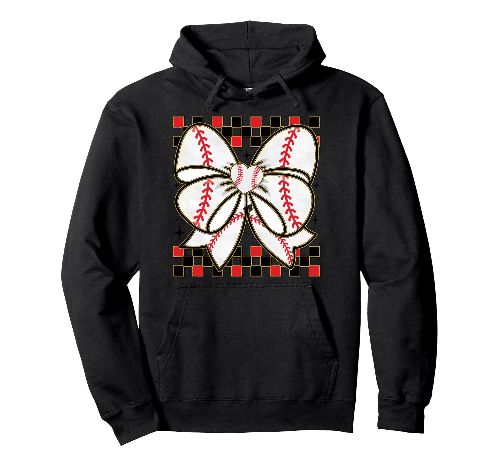 Baseball Heart Bow Ribbon Softball Gift Hoodie - Novelty Apparel Men Women - T-Shirt, Sweatshirt, Hoodie