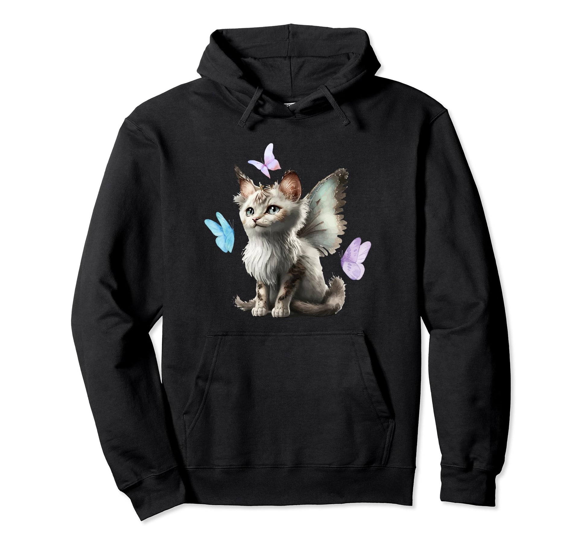 Y2K Aesthetic Cat Butterfly Fairy Hoodie - Novelty Apparel for Adults - T-Shirt, Sweatshirt, Hoodie