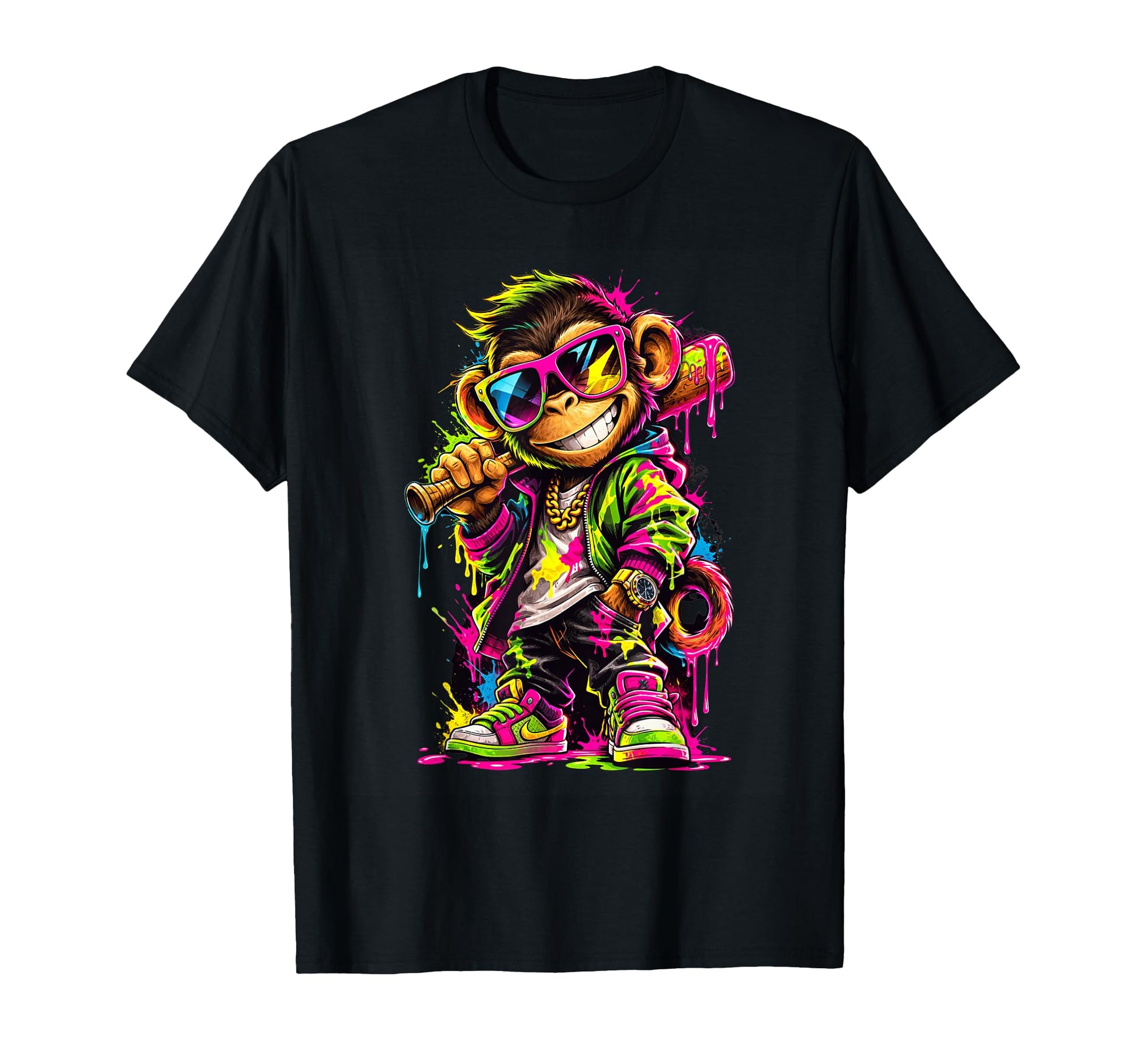 Monkey Baseball Drip Funny Animal Party T-Shirt - Streetwear Style Unisex - T-Shirt, Sweatshirt, Hoodie