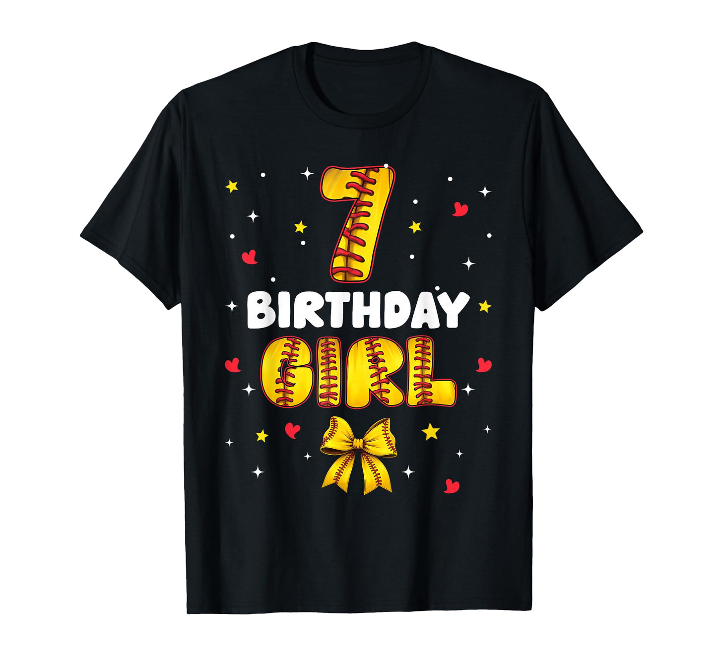7Th Birthday Baseball Softball Bow T-Shirt - Trendy Graphic for Adults - T-Shirt, Sweatshirt, Hoodie