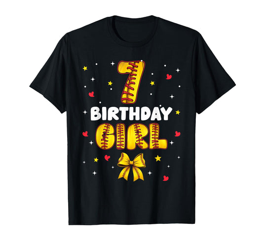 7Th Birthday Baseball Softball Bow T-Shirt - Trendy Graphic for Adults - T-Shirt, Sweatshirt, Hoodie