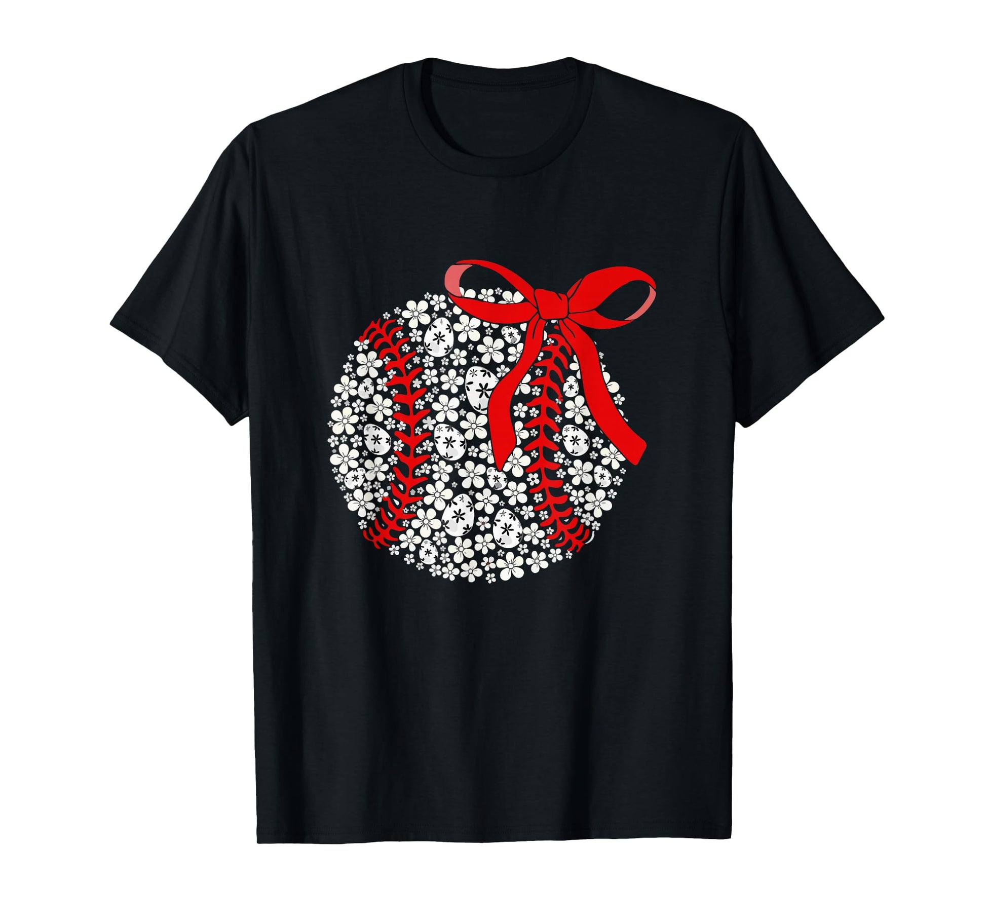 Baseball Ball Easter Eggs Floral Bow T-Shirt - Aesthetic Graphic Men Women - T-Shirt, Sweatshirt, Hoodie
