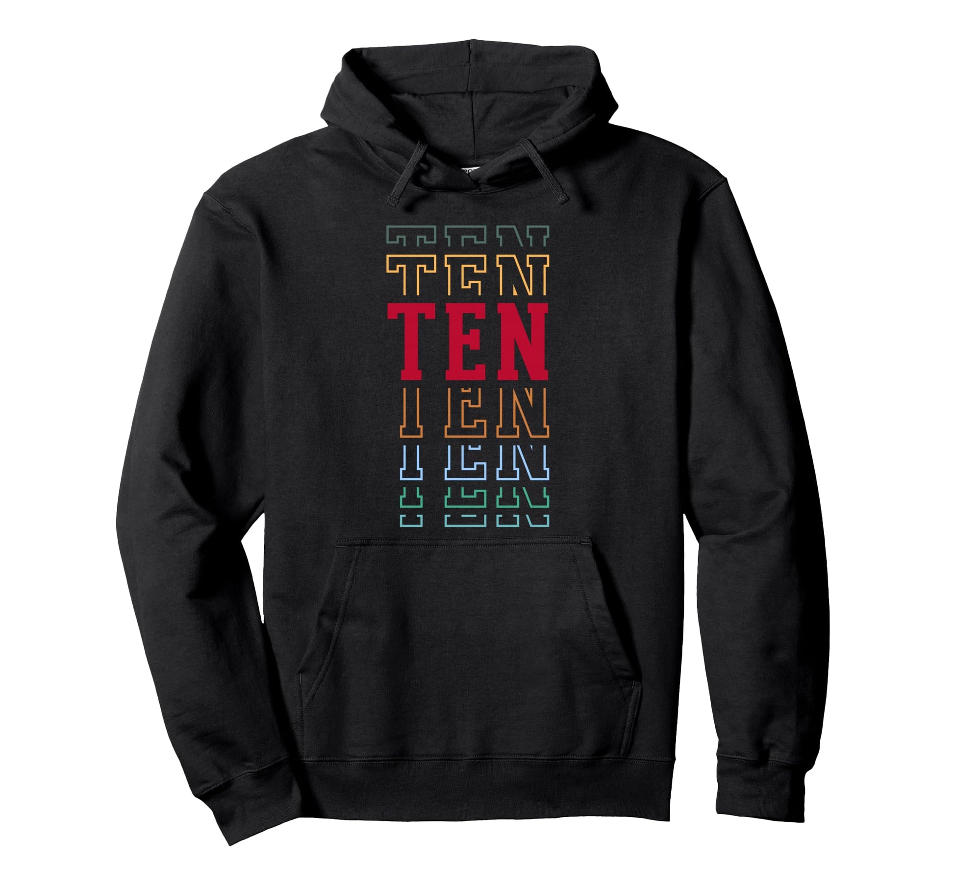 Ten 10Th Birthday Layered Text 10 Year Hoodie - Aesthetic Graphic Unisex - T-Shirt, Sweatshirt, Hoodie