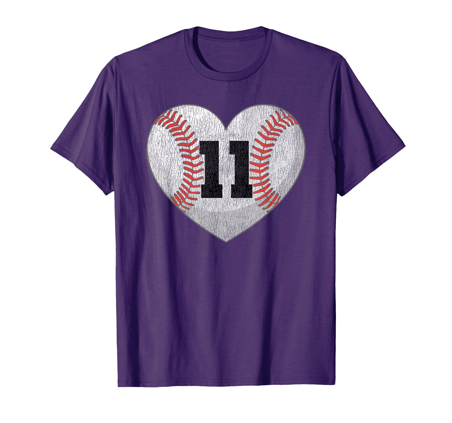Baseball Number 11 Distressed Heart T-Shirt - Novelty Apparel Unisex - T-Shirt, Sweatshirt, Hoodie