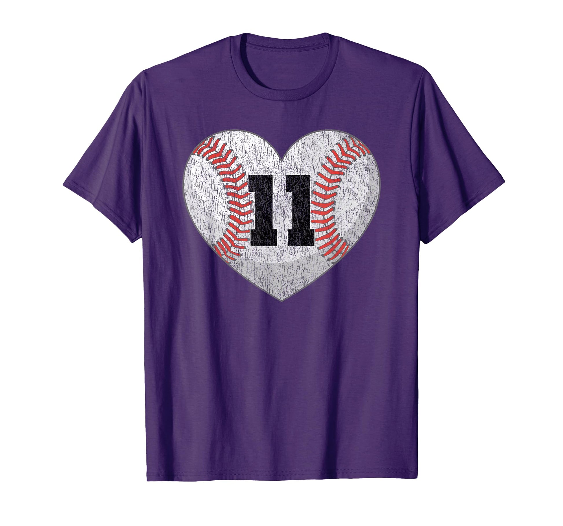Baseball Number 11 Distressed Heart T-Shirt - Novelty Apparel Unisex - T-Shirt, Sweatshirt, Hoodie