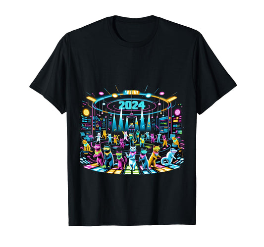 2024 Cat Disco Fever Party Sport T-Shirt - Unique Graphic for Adults - T-Shirt, Sweatshirt, Hoodie
